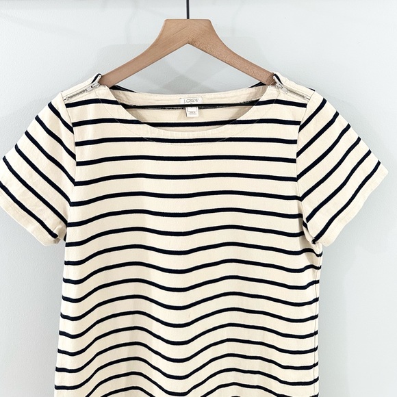 J. Crew Short Sleeve Nautical Stripe Shirt Dress Beige Size Medium - Picture 2 of 5
